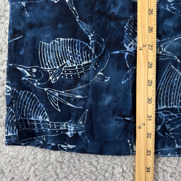 Johari West Mens Batik Sailfish Blue Cotton Hawaiian Button Down Shirt XLT NWT - Picture 7 of 8